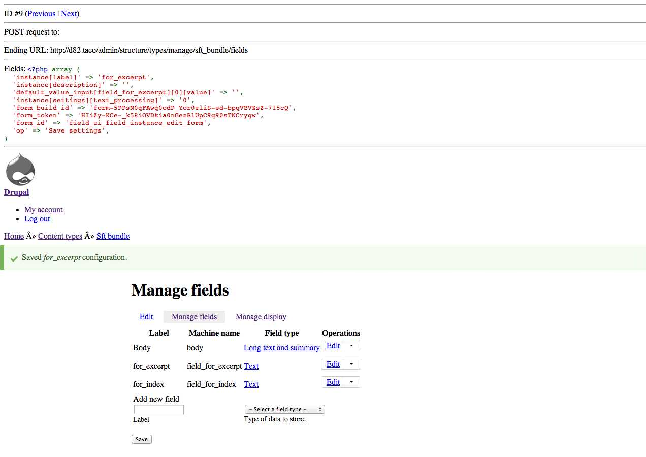 shot of manage fields mid-test